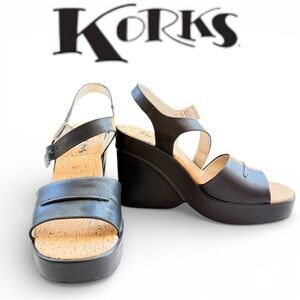 NWT Korks Wedge Sandals Women Black Platform Size 8